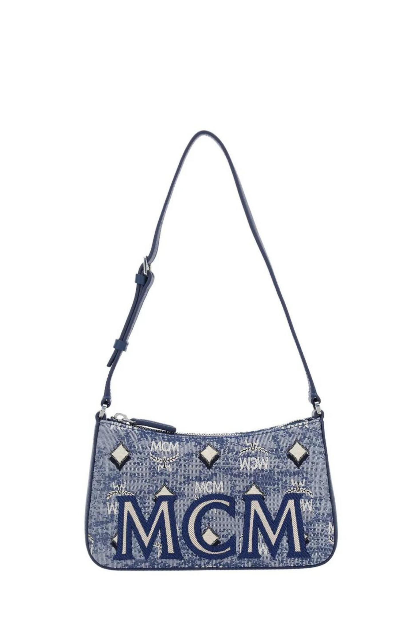 MCM Aren Shoulder Bag in Vintage Monogram Jacquard Blue